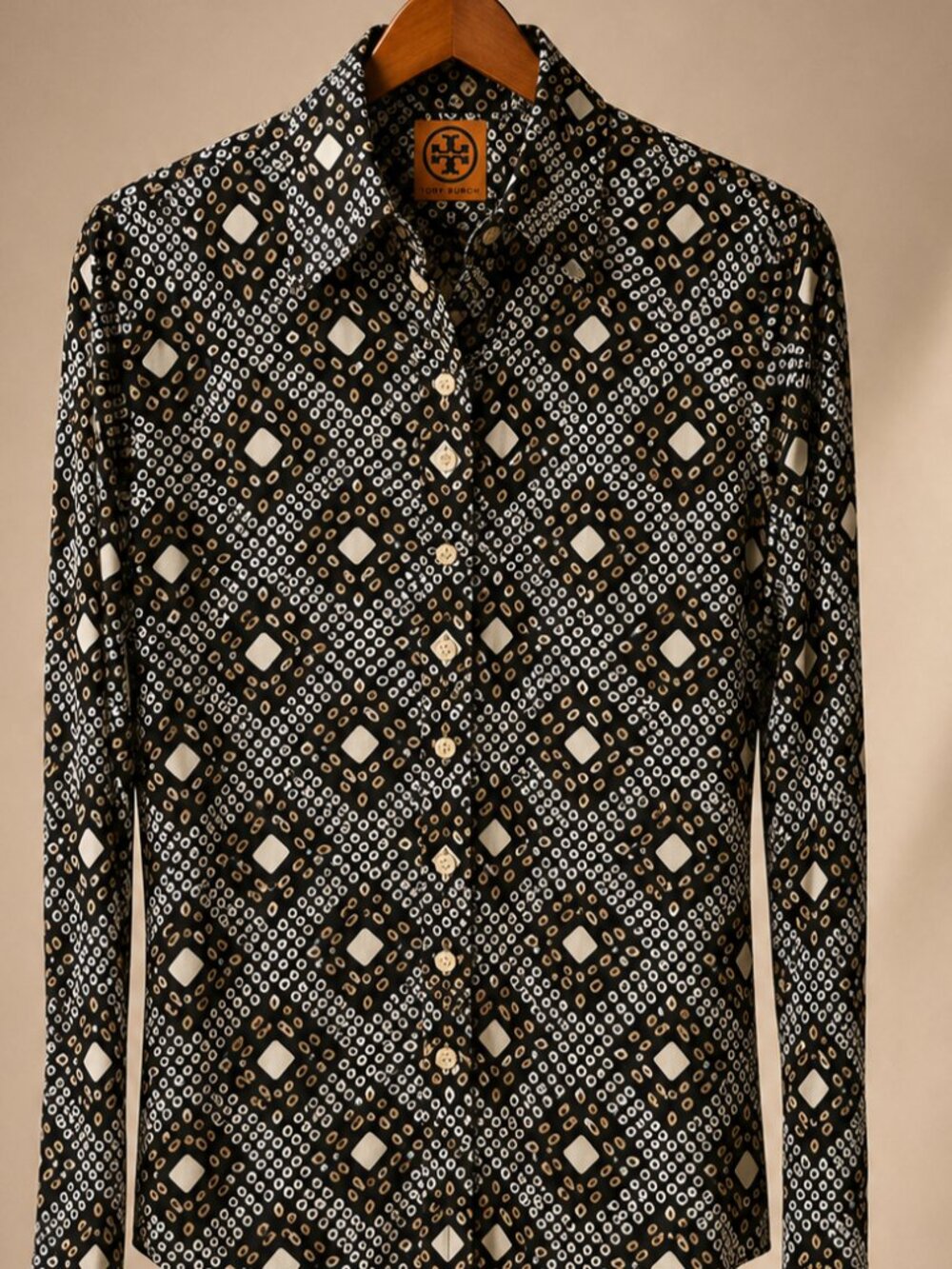 Tory Burch Geometric Print Button-Up Blouse Size M